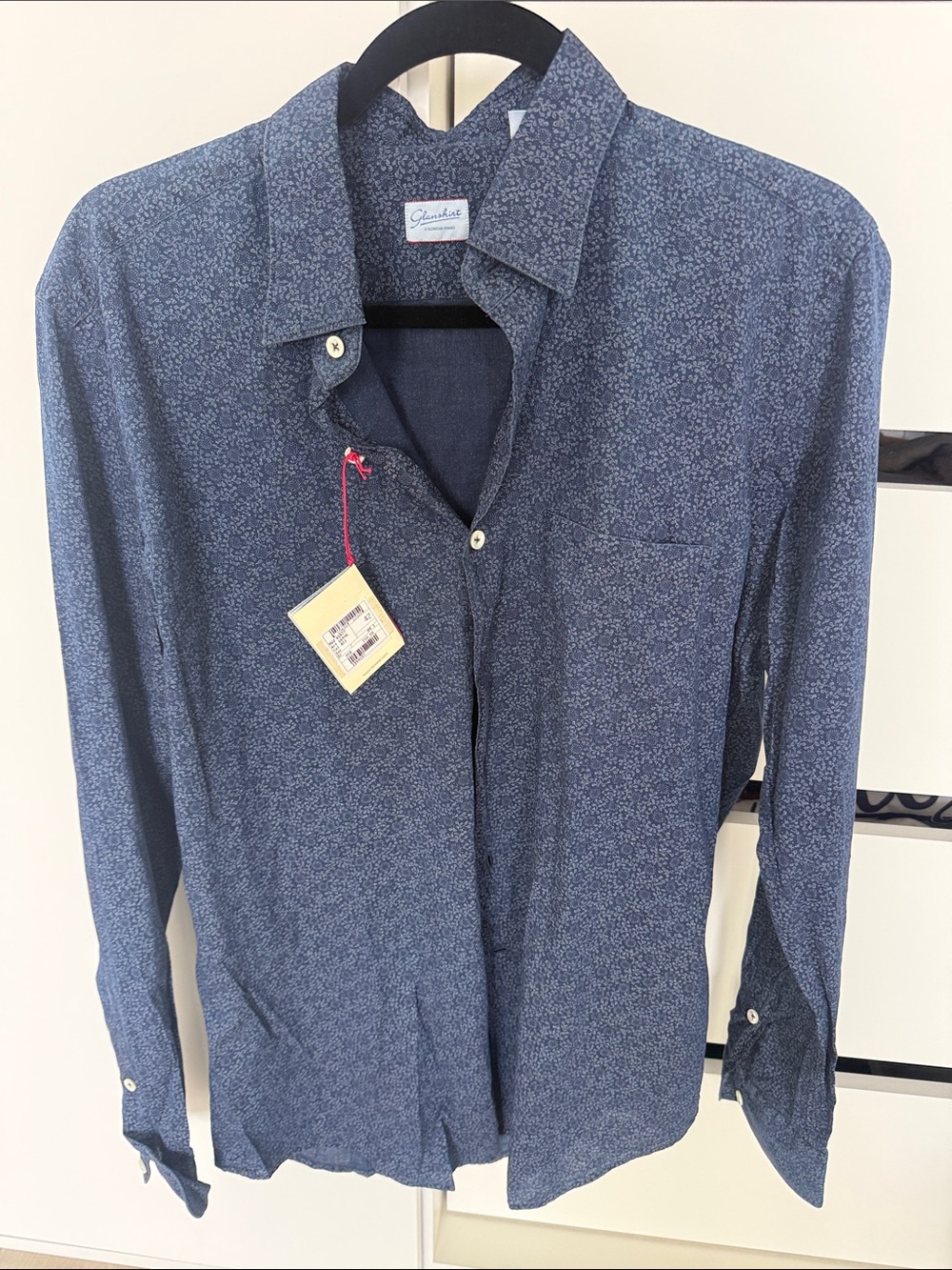 Glanshirt Navy Micro-Print Long-Sleeve Button-Down Shirt